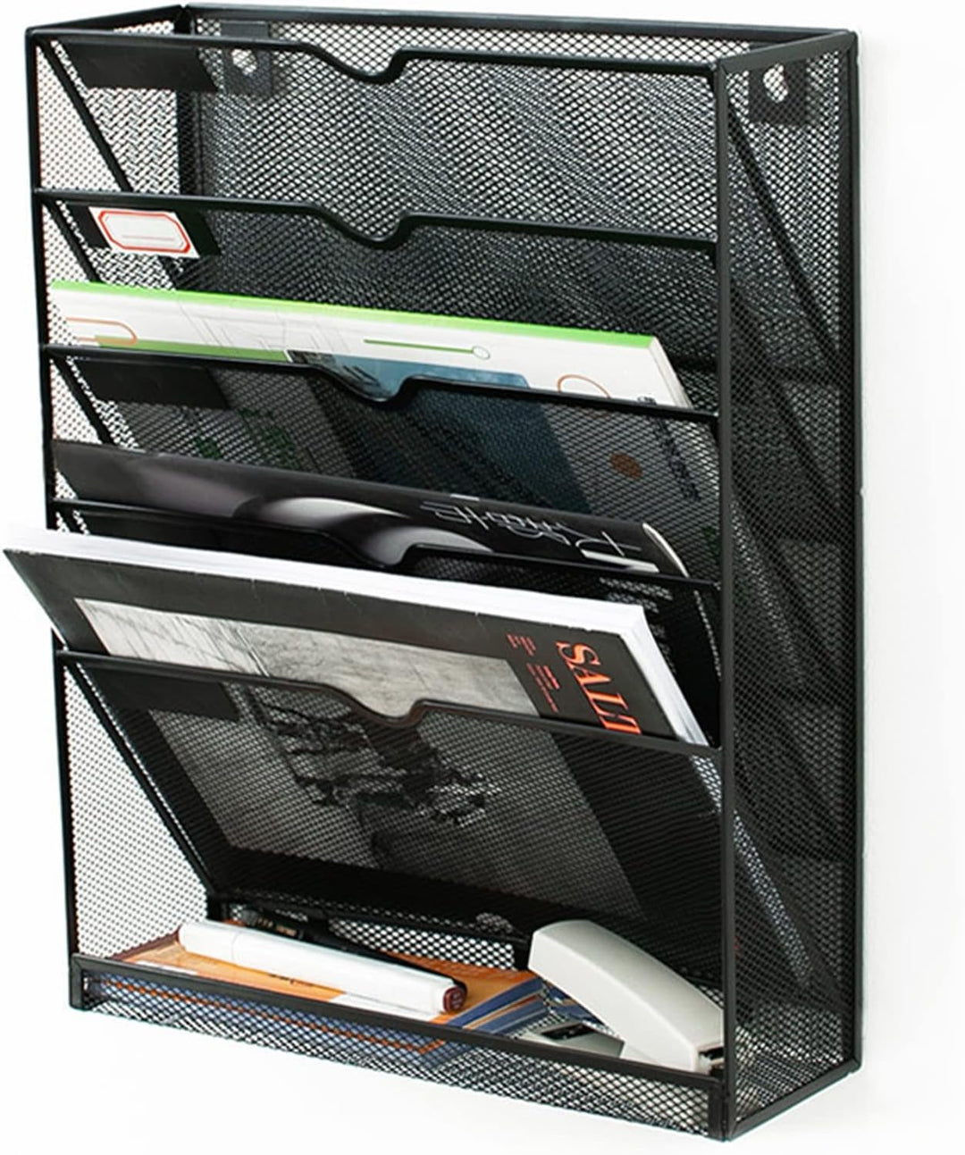 Wand Zeitungshalter 5 Etagen Metall Netz Prospekthalter mit Klebehaken, Desktop Vertikaler Zeitschri