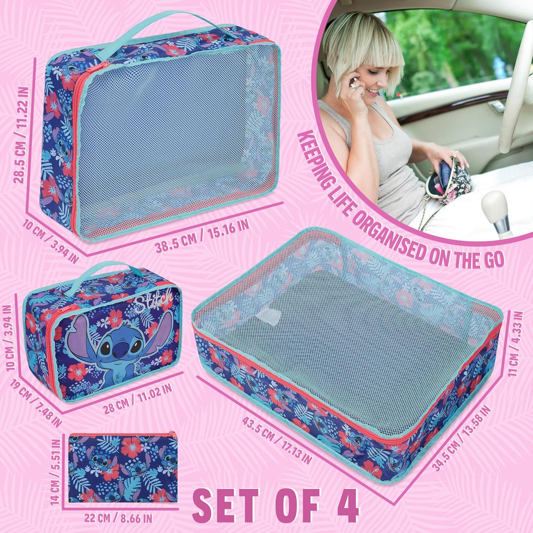 Disney Travel Organizer Taschen 4er-Set mit 3 Packing Cubes & 1 Kosmetiktasche Blau - Reise Zubehör