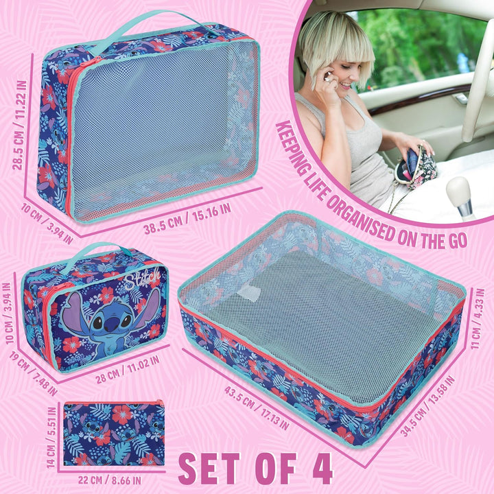 Disney Travel Organizer Taschen 4er-Set mit 3 Packing Cubes & 1 Kosmetiktasche Blau - Reise Zubehör
