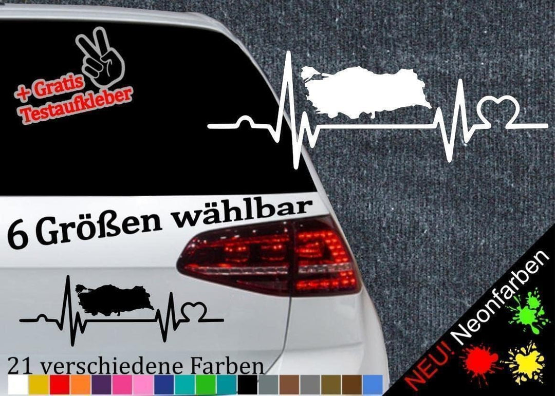 Herzschlag Türkei Aufkleber 6 Grössen 21 Farben Istanbul Bosporus Antalya Ankara XXL-46x16cm 71-Grau