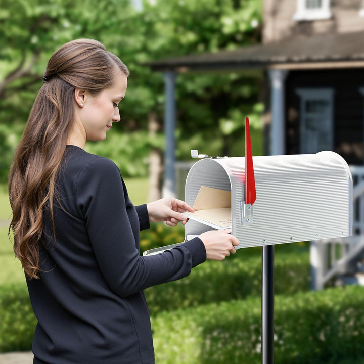 Wiltec US Mailbox weiss 150 x 513 x 223 mm, amerikanischer Briefkasten mit Fahne, Wandbriefkasten od