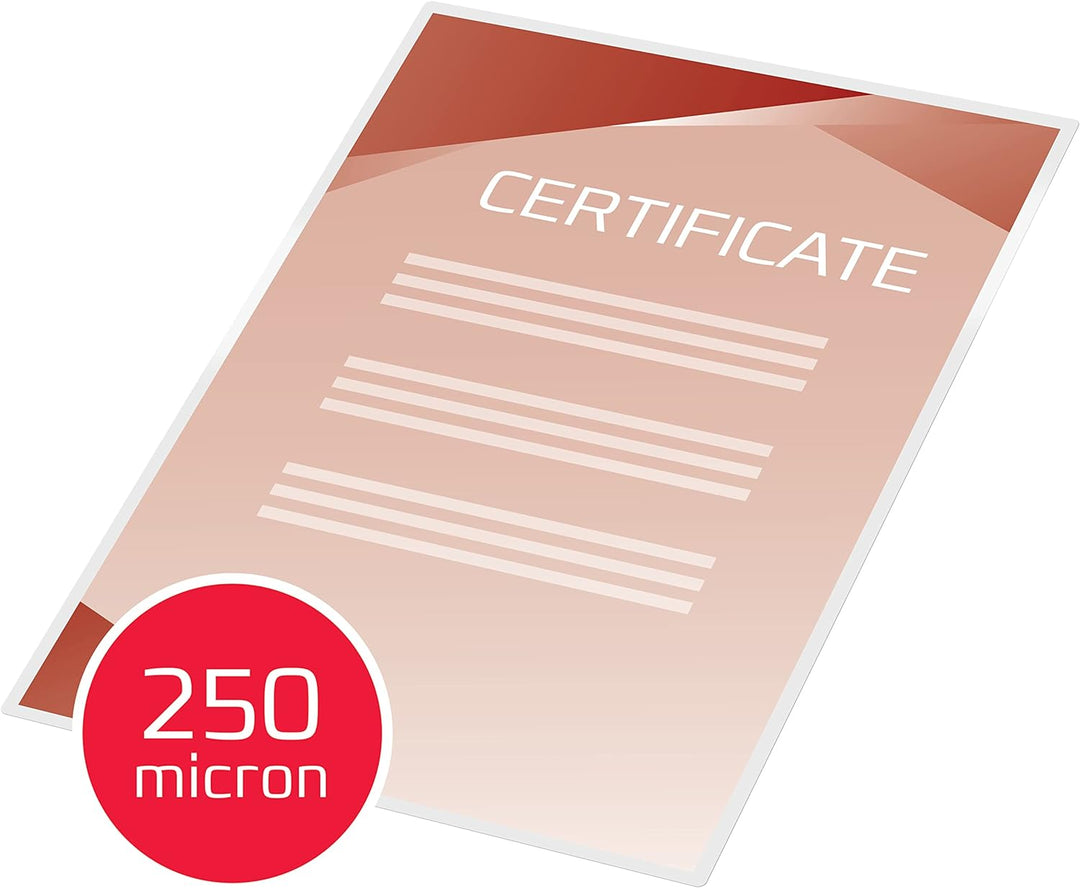 GBC Laminierfolien A4 250 mic, Robuste Laminiertaschen im 100er Pack, Extra stark, Glänzend, Transpa