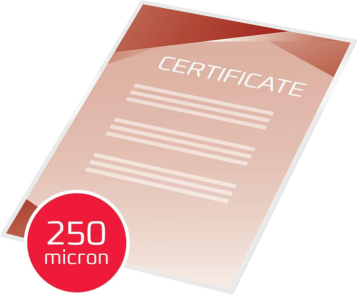 GBC Laminierfolien A4 250 mic, Robuste Laminiertaschen im 100er Pack, Extra stark, Glänzend, Transpa