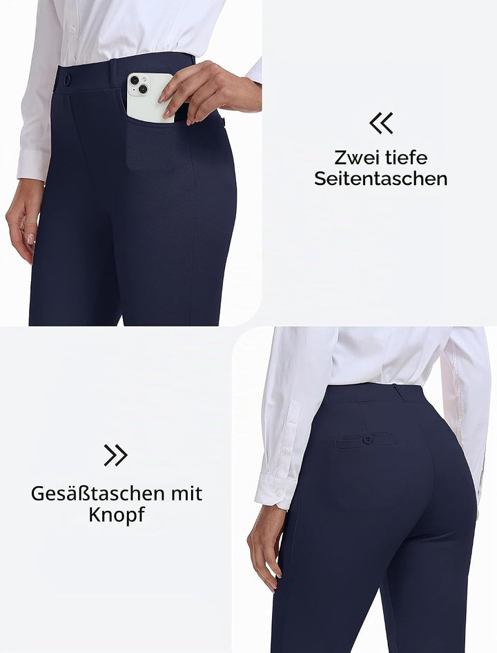 AjezMax Damen Golfhosen Capri Business Hose Elegante Golf Hosen Atmungsaktiv Yoga Büro Anzughosen El