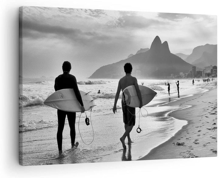 Bilder auf Leinwand Meer Welle Surfen Leinwandbild mit Rahmen 70x50cm Wandbilder Dekoration Wohnzimm