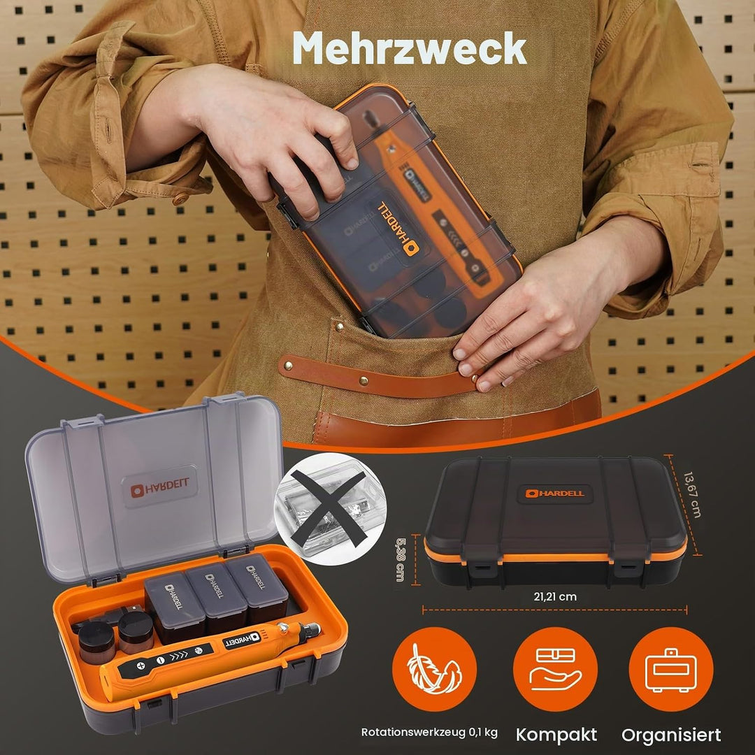 HARDELL Mini Akku Rotationswerkzeug mit LED, 5 Geschwindigkeiten (5000-18000 U/min), 3,7V Multifunkt