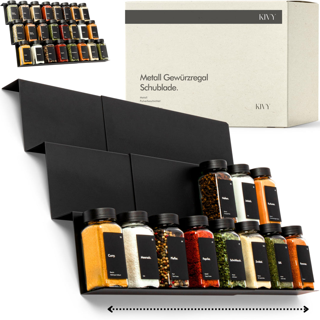 KIVY Gewürzregal Schublade Metall - Verstellbar & passend für alle Schubladen - Gewürz Organizer Sch