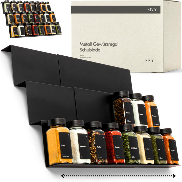 KIVY Gewürzregal Schublade Metall - Verstellbar & passend für alle Schubladen - Gewürz Organizer Sch