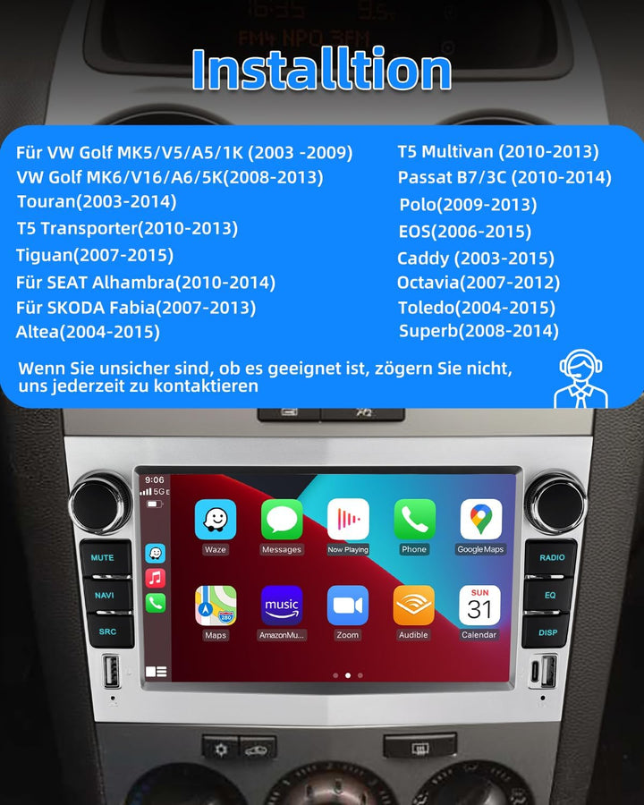 ESSGOO 4+64G Wireless Autoradio Android 14 mit Carplay und Android Auto Für Opel Corsa C/D Zafira B