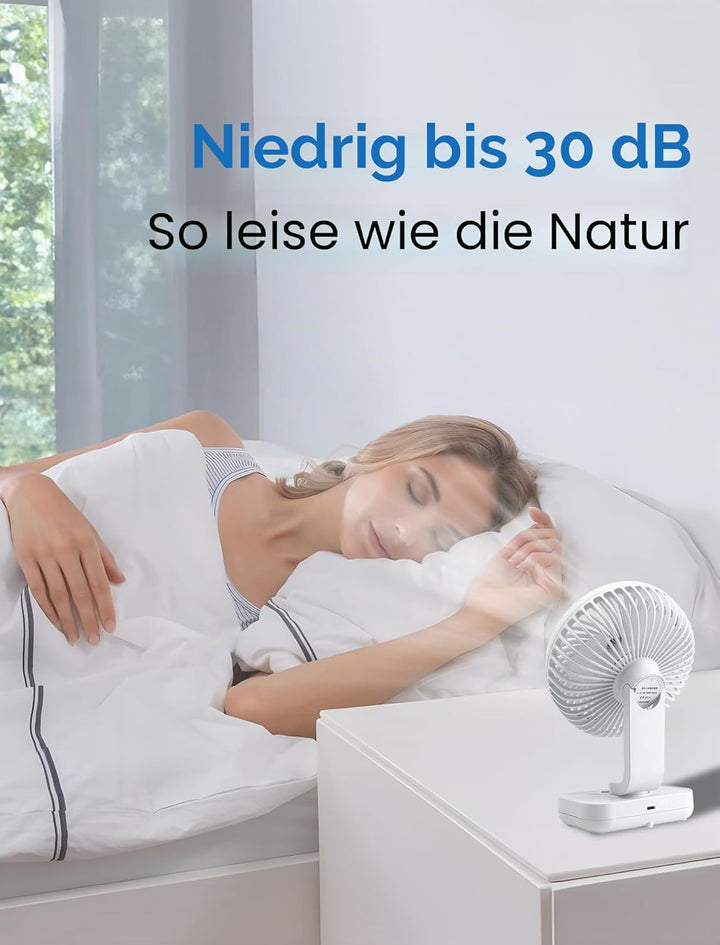 Mini Ventilator Oszillierend Ultra Leise, 4000mAh Akku Klein Tischventilator(4-13h), 4 Geschwindigke