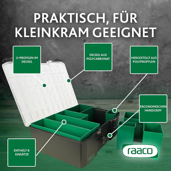 raaco CarryLite 150 5x10-8: Premium Sortierbox für Werkstatt, 8 Einsätze, Sortimentskasten & Sortier