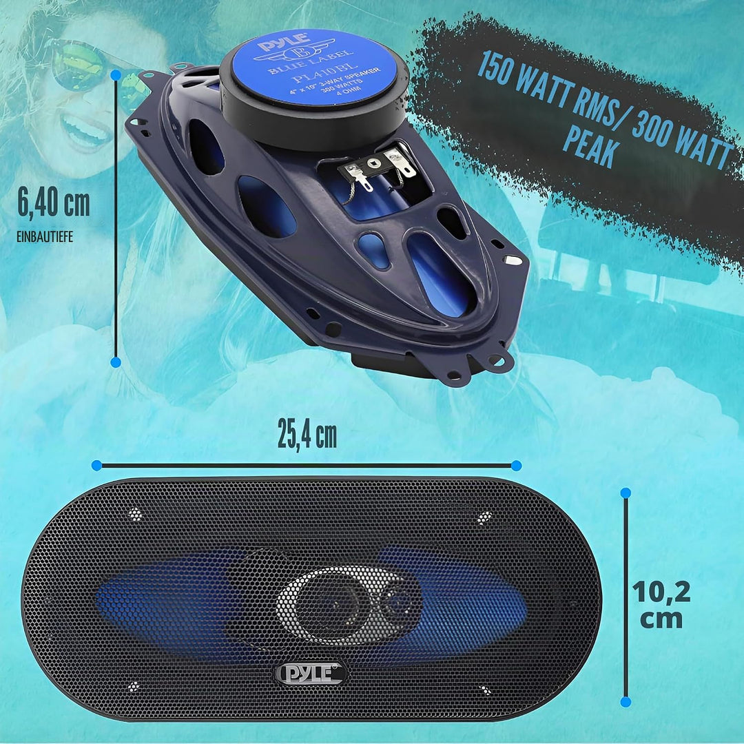 Pyle 3-Wege-Universal-Auto-Stereo-Lautsprecher – 300 W, 10,2 x 25,4 cm, Triaxial, laut, Profi-Audio,