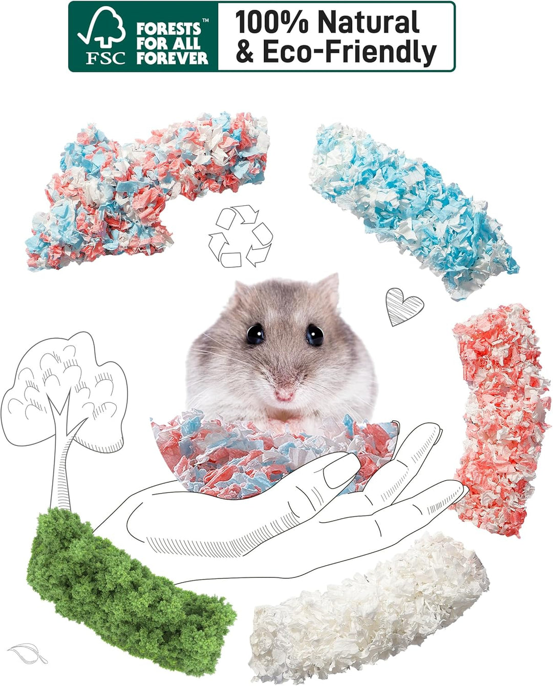 BUCATSTATE Hamster Streu 101L, Papier Einstreu für Kleintiere, Besonders Saugfähige &amp; 99,9% Staubfre