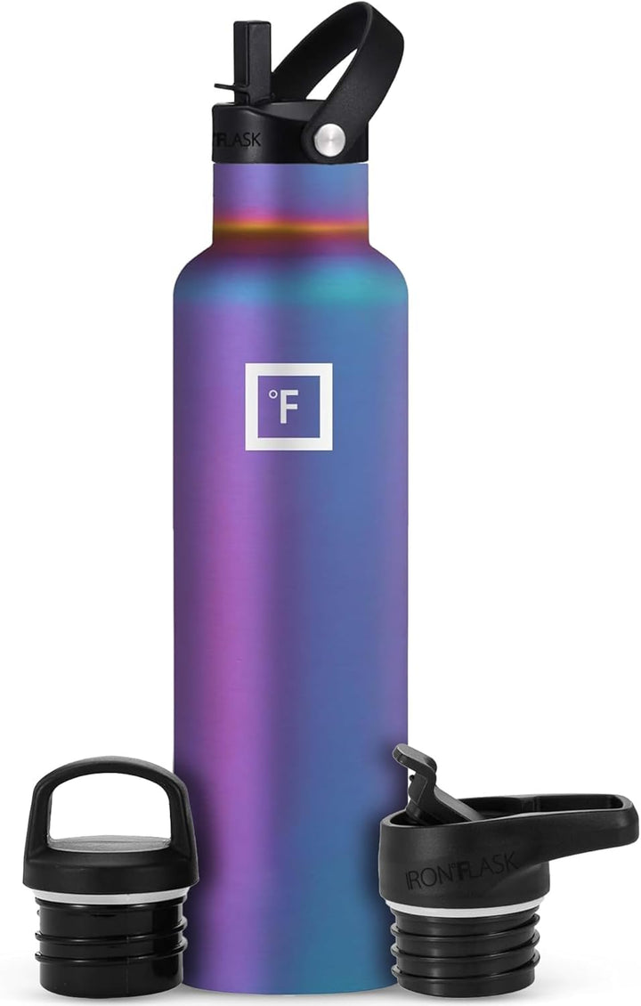 IRON °FLASK Sport-Trinkflasche - 680 ml, 3 Deckel (Strohhalmdeckel) - auslaufsicher, langlebig, dopp