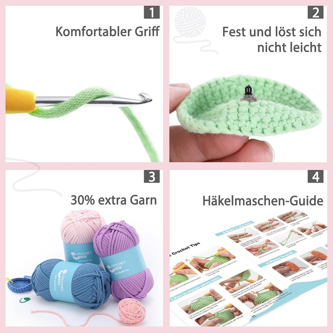 CrochetBox Komplettes Häkelset für Anfänger, Schwein Häkelset, Video-Tutorial einbeziehen, Anleitung