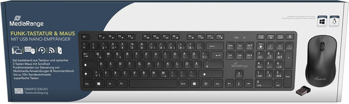 MediaRange kabelloses Funk-Tastatur und 3 Tasten Funk-Maus Set, deutsches QWERTZ Layout, PC Tastatur