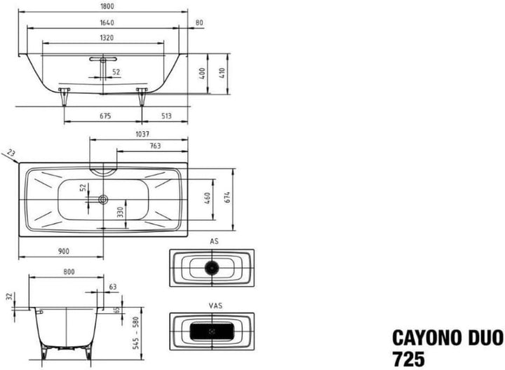 Kaldewei Badewanne Cayono Duo 725 180 x 80 x 40 cm alpinweiss
