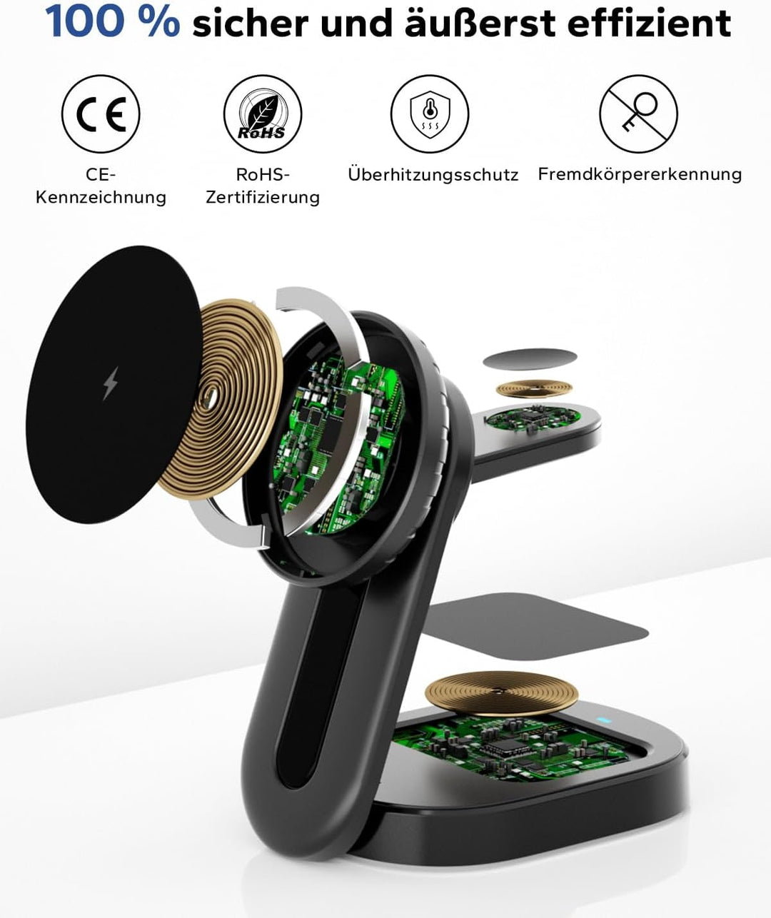 KPON Magsafe Ladestation 3 in 1 Faltbar, Induktive Kabellose Apple Ladestation, MagSafe Ladegerät fü