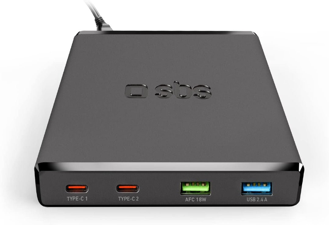 SBS GaN Ladestation mit 4 Ports - ultraschnelles Laden mit 2X USB & 2 xUSB C - 4 Fach Ladestation mi