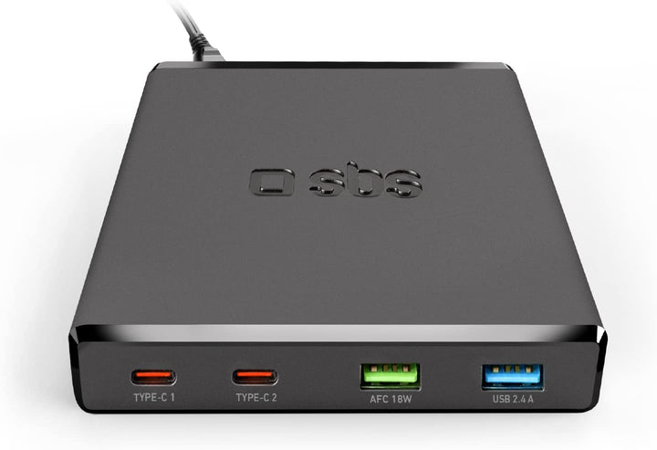 SBS GaN Ladestation mit 4 Ports - ultraschnelles Laden mit 2X USB & 2 xUSB C - 4 Fach Ladestation mi