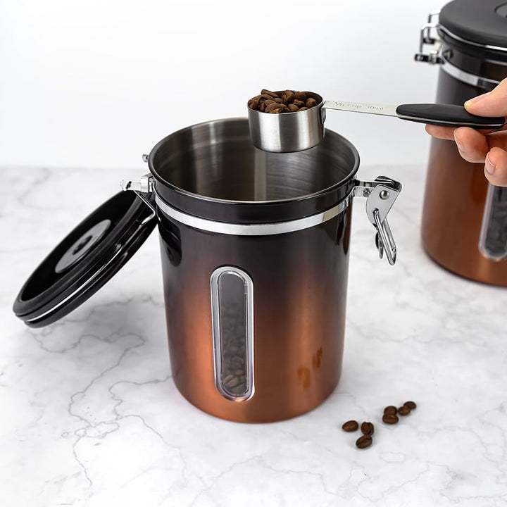 Kaffeedose Luftdicht mit Messlöffel & Ventil, 1,8L Datumsanzeige Wiederverwendbarer Kaffeebehälter,