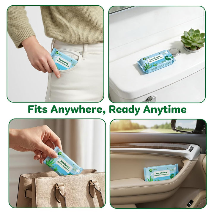 Mini Feuchttücher Reisegrösse, Feuchtes Toilettenpapier spülbar mit Aloe Vera, unparfümiert, 99% Was