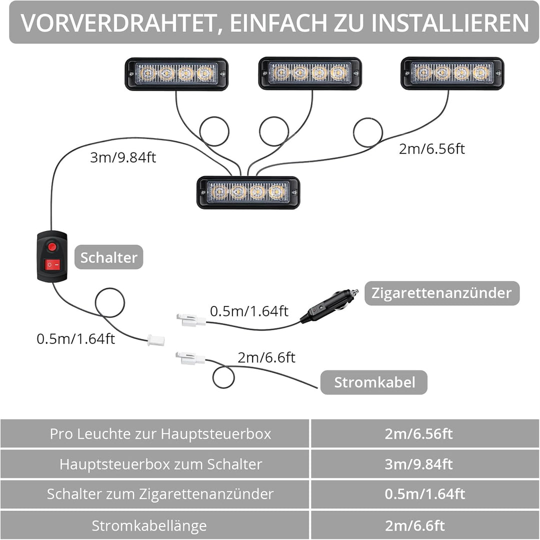 Justech 4er Warnlicht Stroboskoplicht Bernstein Warnung Beacon Mit KFZ-Ladegerät Notfall Licht Achtu