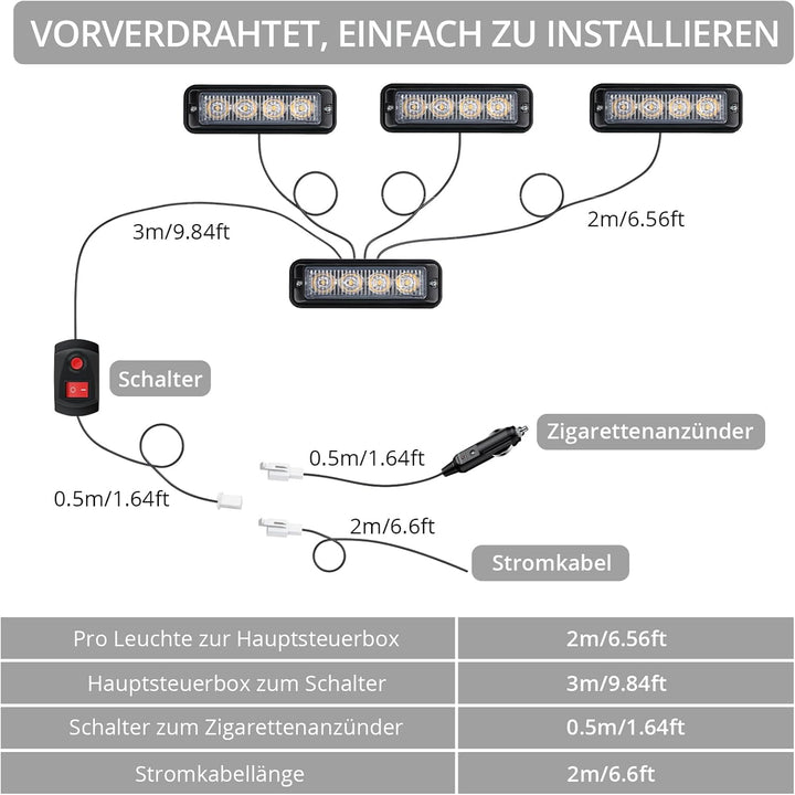 Justech 4er Warnlicht Stroboskoplicht Bernstein Warnung Beacon Mit KFZ-Ladegerät Notfall Licht Achtu