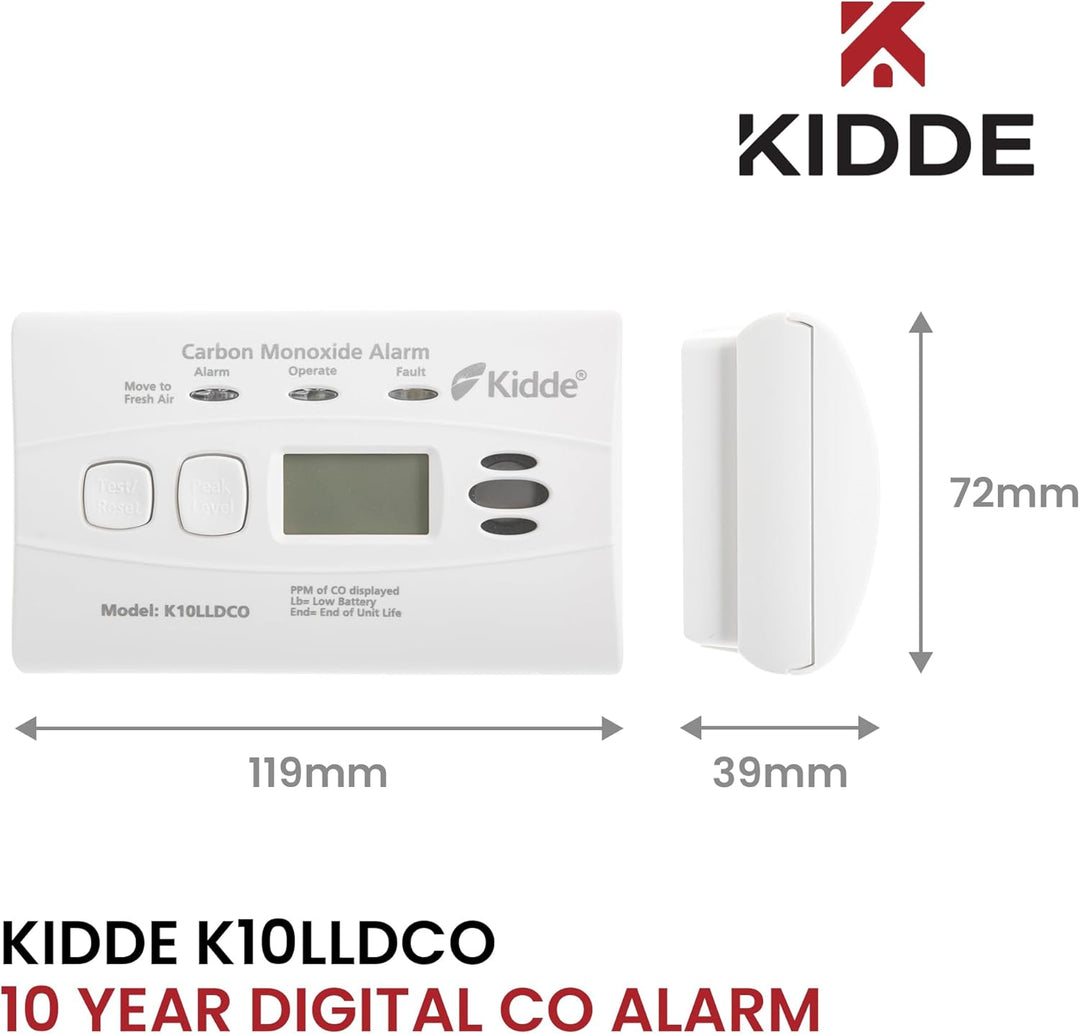 Kidde 10LLDCO Kohlenmonoxid Alarm Digital Display mit versiegelten Akku, Standard Alarm