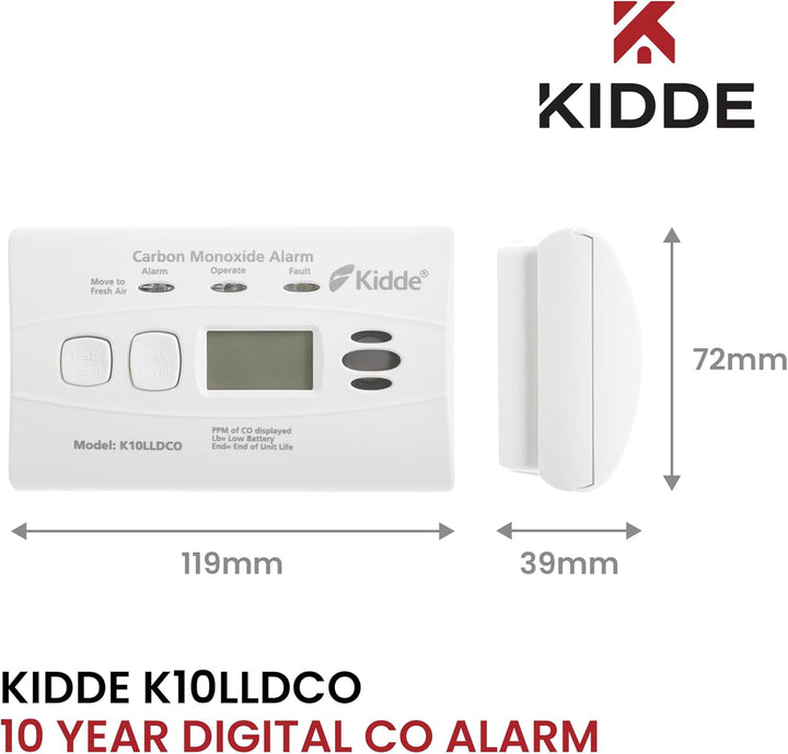 Kidde 10LLDCO Kohlenmonoxid Alarm Digital Display mit versiegelten Akku, Standard Alarm