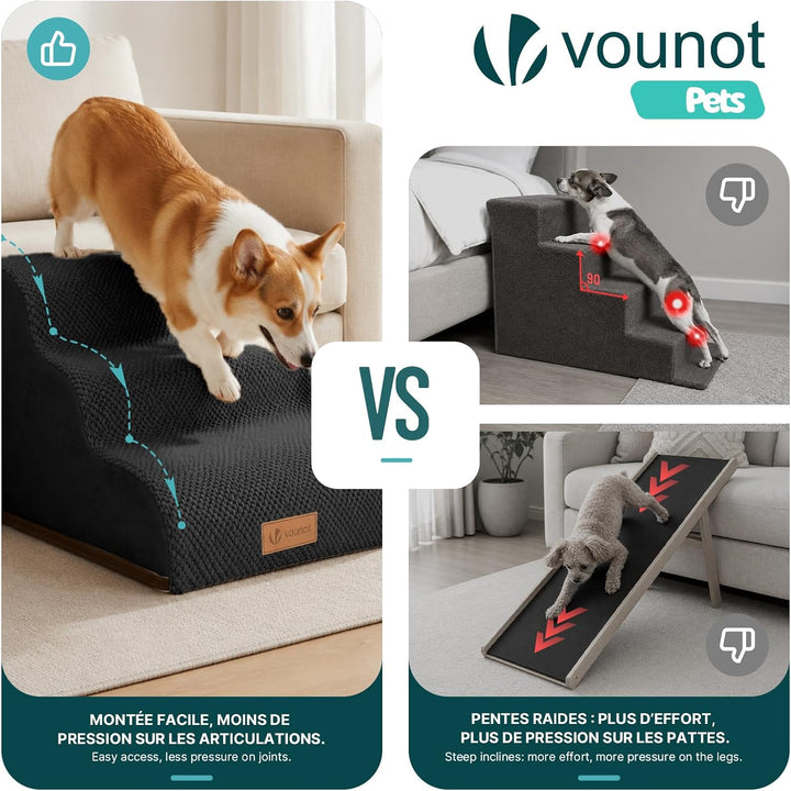 VOUNOT® Hundetreppe 3 Stufen für kleine Hunde &amp; Katzen, Haustiertreppe aus hochdichtem Schwamm, ruts