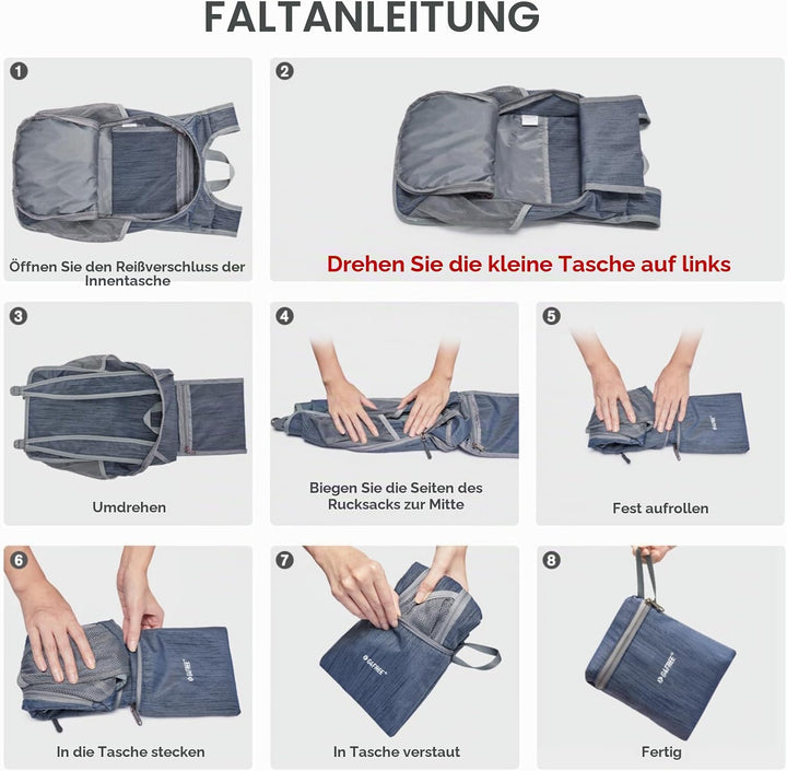 G4Free Wanderrucksack, 10 l, klein, für Reisen, Wandern, Tagesrucksack, leicht, verstaubar Dunkelbla