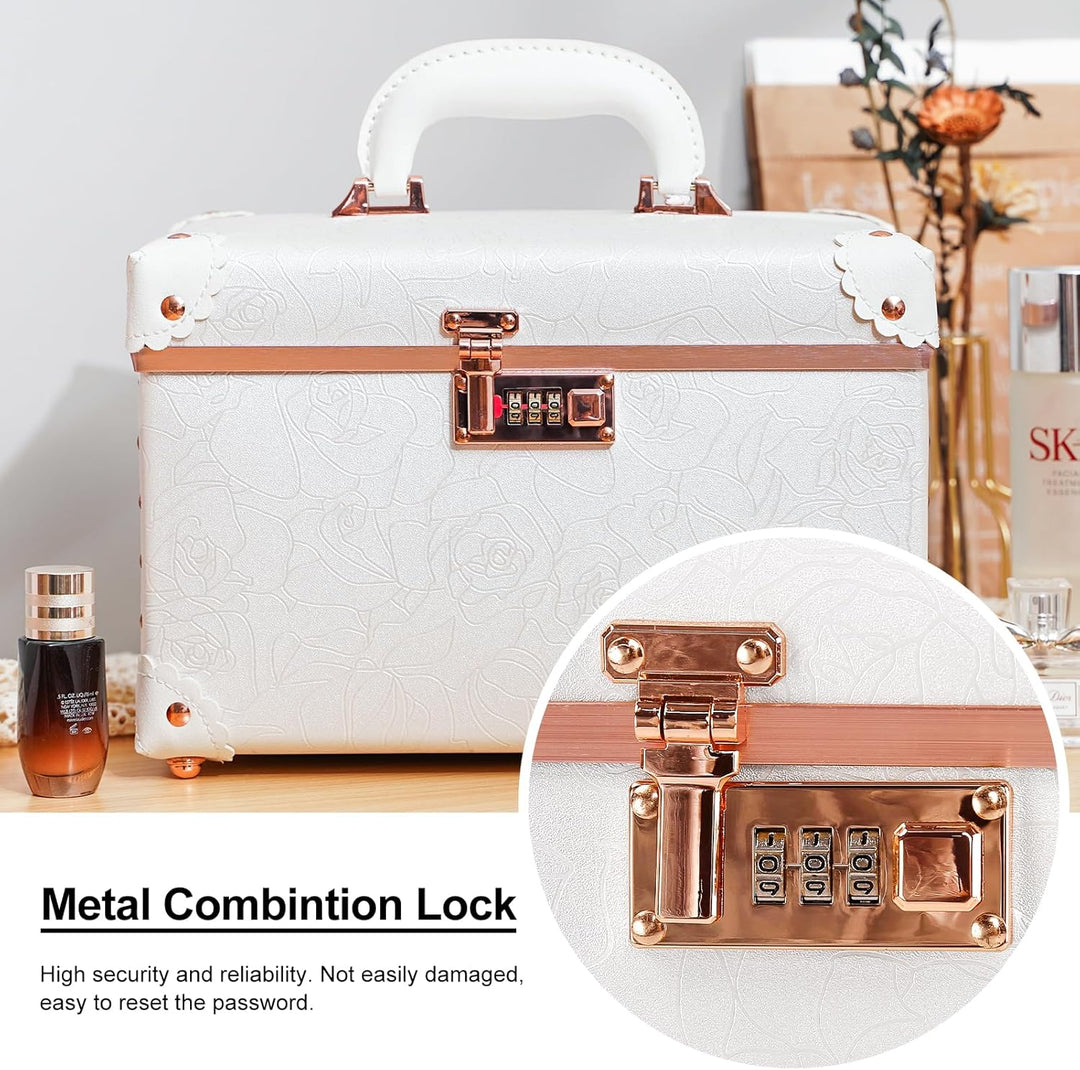 urecity Vintage Leder Kosmetikkoffer mit Spiegel - Hartschale Schminkkoffer für Damen, Reise Make-up