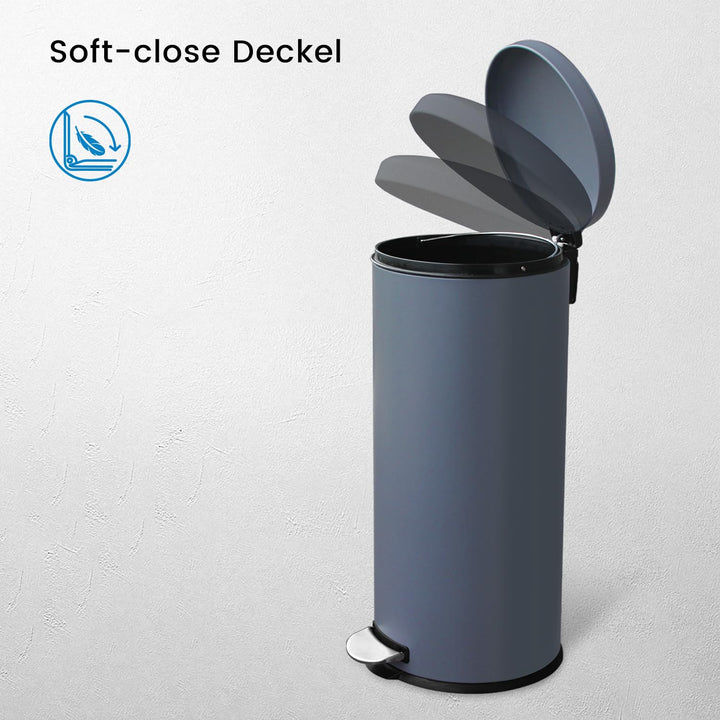 Mülleimer,30L Tretmülleimer mit Softclose-Deckel,30 Liter Abfalleimer mit Fusspedal,Rund Mülleimer m