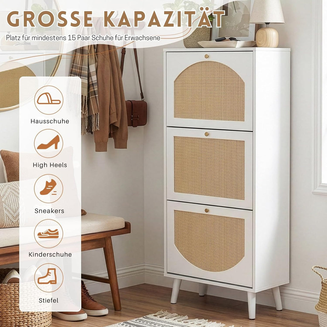 Schuhschrank Schmal, Schuhregal mit 3 Klappen, Schuhkipper mit Verstellbar, Schuhaufbewahrung Holz,