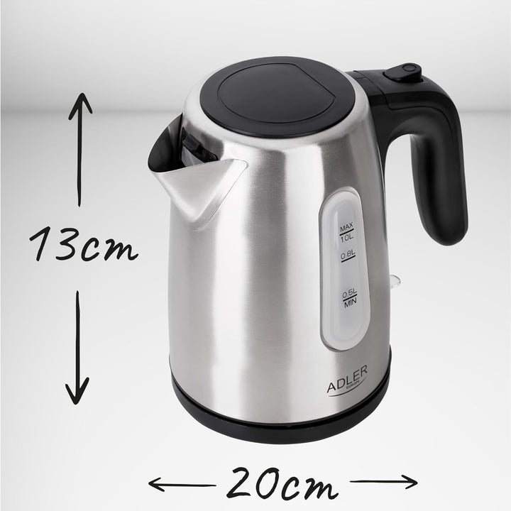 Adler Wasserkocher aus Metall mit einer Kapazität von 1 Liter und 1200 W Leistung AD 1273, 1630, Ede