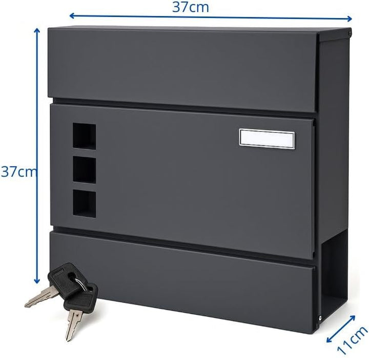 VERDA Briefkasten mit Zeitungsfach, Postkasten Designer Wandbriefkasten, 2X Schlüssel, Zeitungsrolle