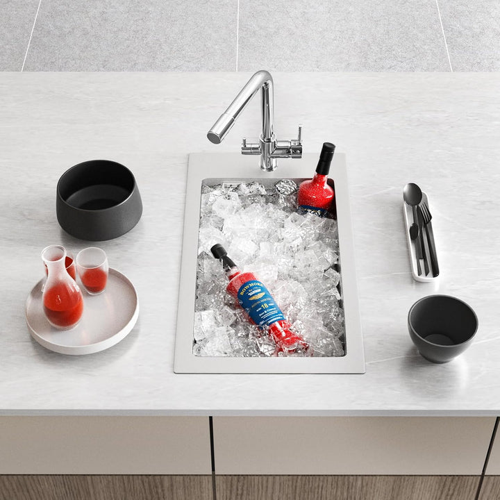 ROVOGO Küchenspüle 50 x 28 cm Edelstahl 304 Gebürstet, Spülbecken Küche mit Armaturloch, Ablaufgarni