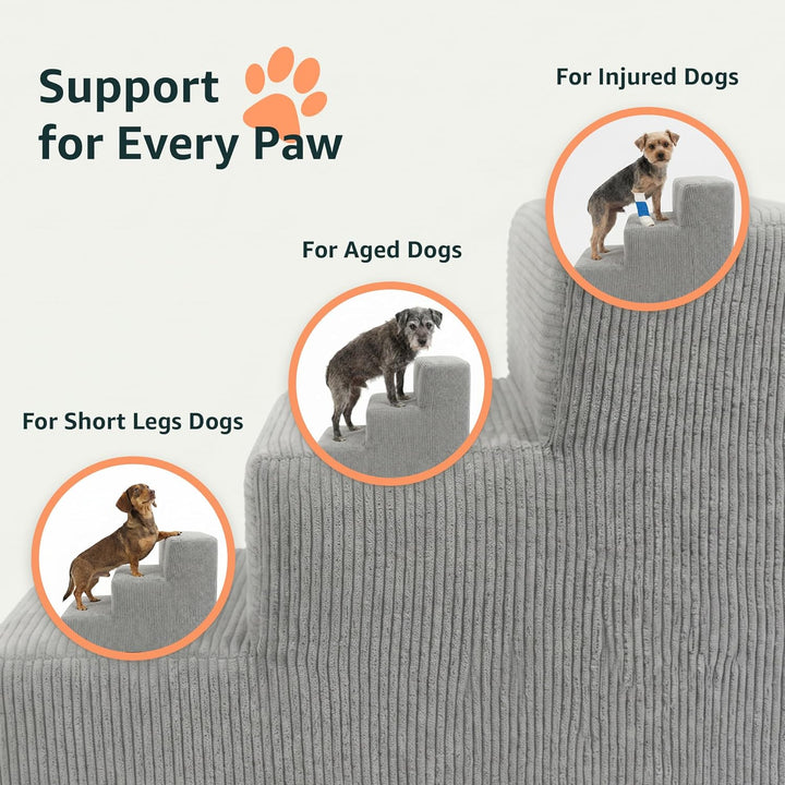 murando Hundetreppe für Kleine Hunde 3 Stufen 30 cm, Cord - Grau | Haustiertreppe für Bett, Sofa, Be
