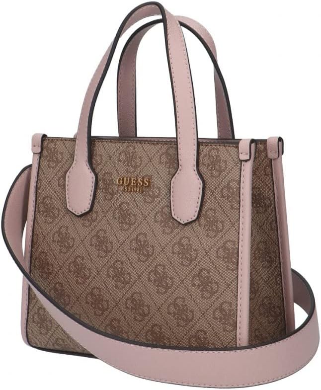 GUESS Damen Silvana Tote Umhängetasche, Mini-Tragetasche, Tragegriff Oben Latte-logo/Rosenholz, Latt