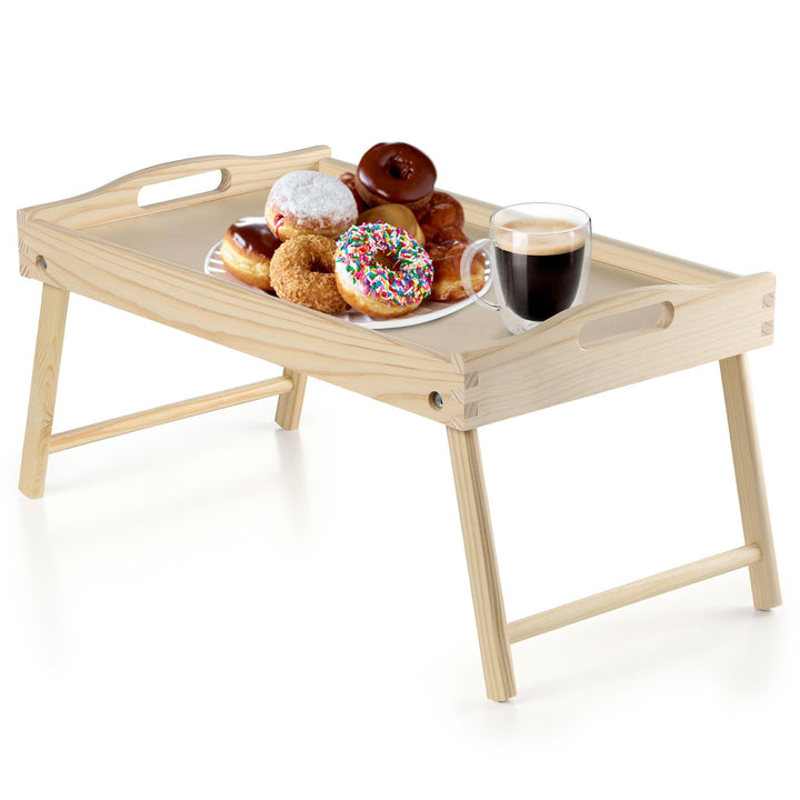 KADAX Betttisch, Frühstückstablett aus Kiefernholz, 19x30x50cm Serviertablett, klappbares Bett-Table
