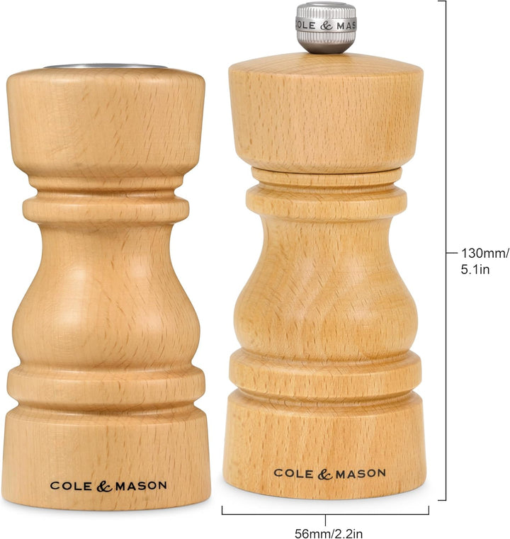 Cole & Mason London Salz- und Pfefferstreuer & Mühlen-Geschenkset, 130 mm / 5" Mühle aus natürlichem
