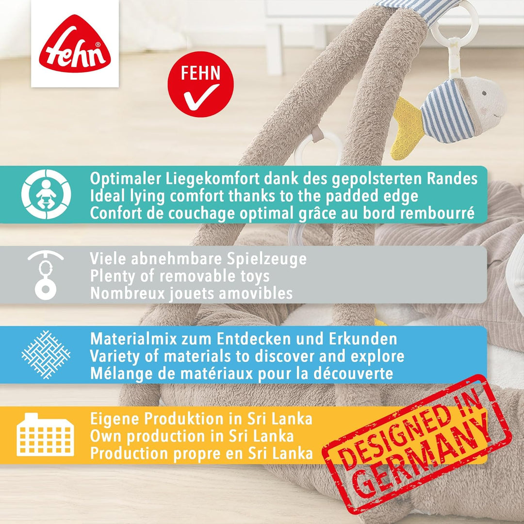 Fehn 071184 3-D-Activity-Nest Eule / Besonders weicher Spielbogen mit 5 abnehmbaren Spielzeugen für