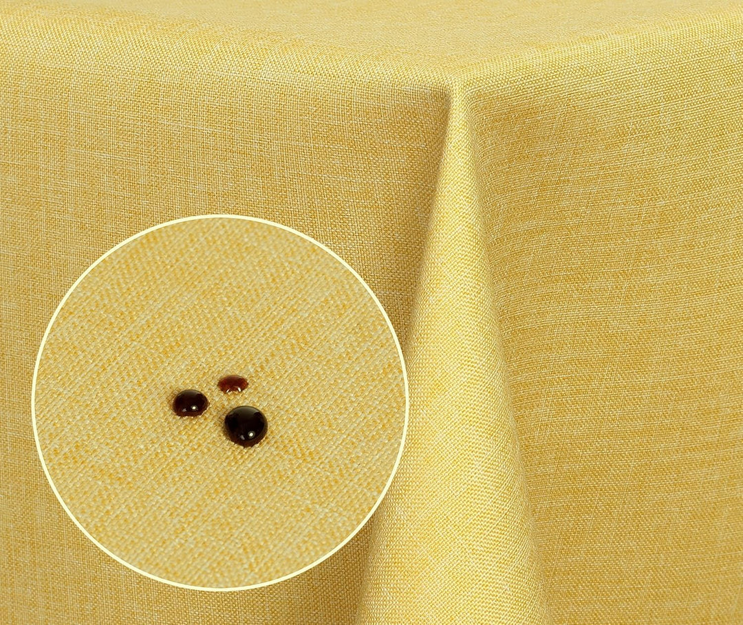 Textil Tischdecke - Leinen Optik - wasserabweisend oval (gelb, oval 160x260) Gelb oval 160x260, Gelb