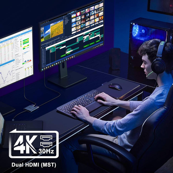 KOZYC USB C to Dual HDMI Adapter 4K@60Hz, Type C to HDMI Splitter Extended Display Kompatibel mit Ma