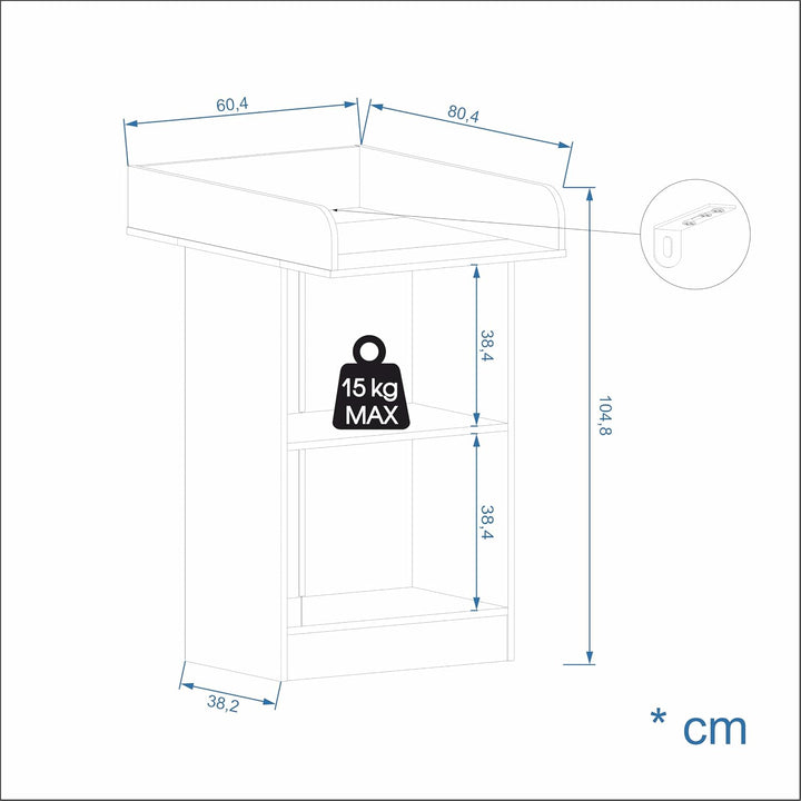 KOMTO Wickelkommode Weiss - Wickeltisch Schmal, Baby Kommode mit Wickelaufsatz abnehmbar, Baby Chang