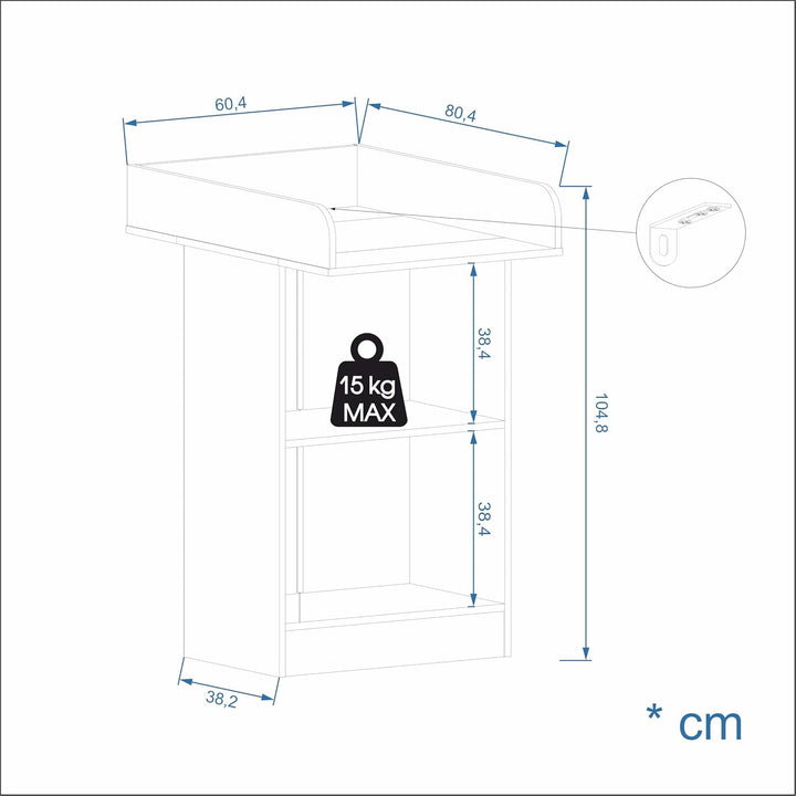 KOMTO Wickelkommode Weiss - Wickeltisch Schmal, Baby Kommode mit Wickelaufsatz abnehmbar, Baby Chang