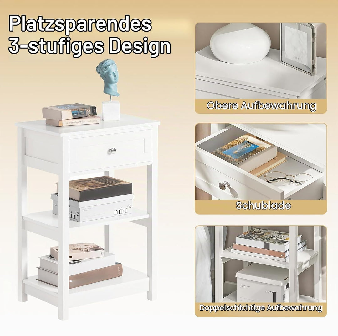 SoBuy® FBT46-W Beistelltisch Nachttisch Couchtisch in weiss mit Einer Schublade und 2 Ablagen BHT ca