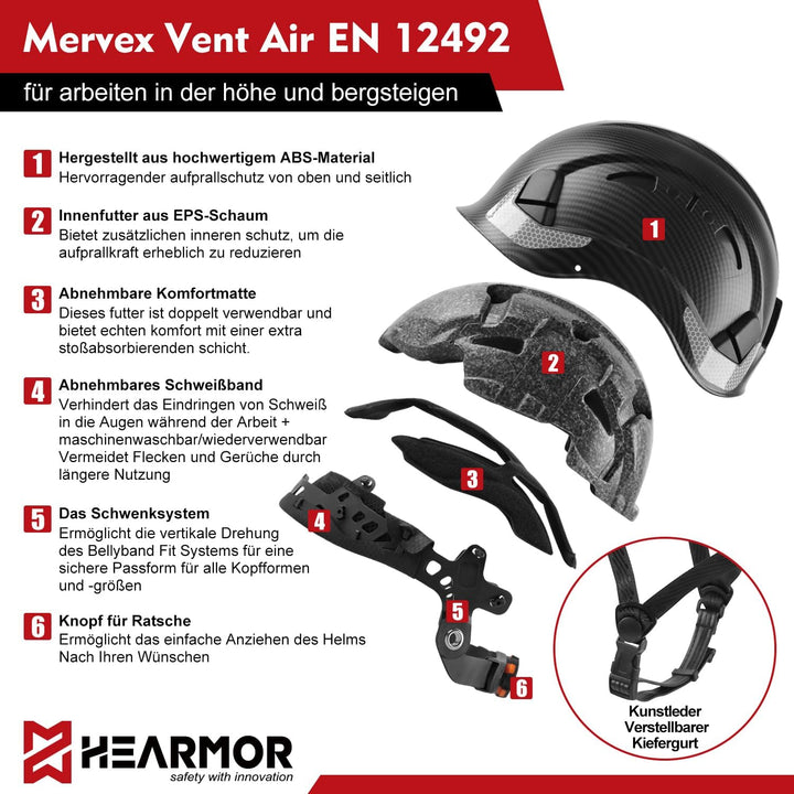 HEARMOR Höhenarbeiten Industriehelm Erwachsene Bauhelm LED-Kopflampe inklusive ABS Schutzhelm Zertif