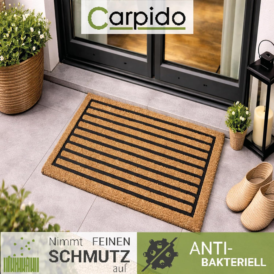 Carpido Fussmatte Kokos Streifenmuster - Türmatte 40 x 60 cm (Rechteckig) - antibakterielle Eingangs